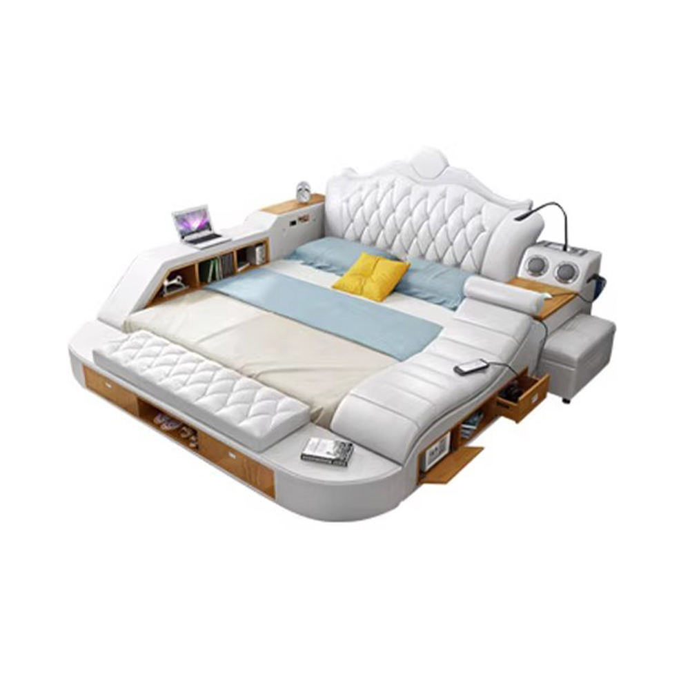 Tech Queen - Modern Luxury Genuine Leather Storage Bed,