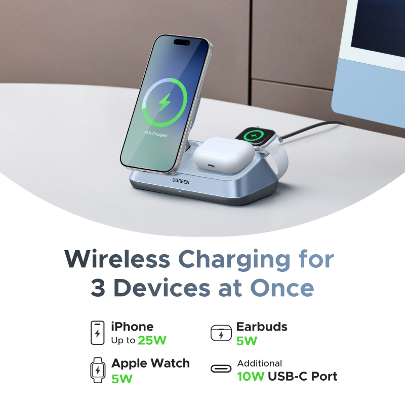 UGREEN Qi2 25W MAX Magnetic Wi - Wireless Charger 3 In 1 ulasan dan harga