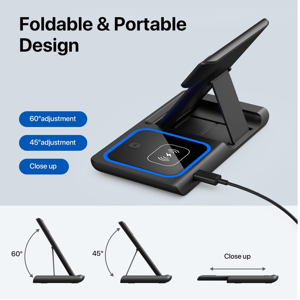 15W 3 in 1 LED Fast Wireless C - Wireless Charger 3 In 1 ulasan dan harga
